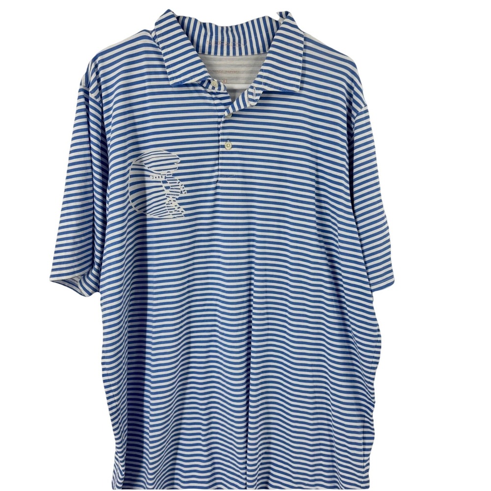 B DADDI Mens XL Blue White Stripe Golf Polo Shirt‎ Surfer Graphic Pima Cotton
